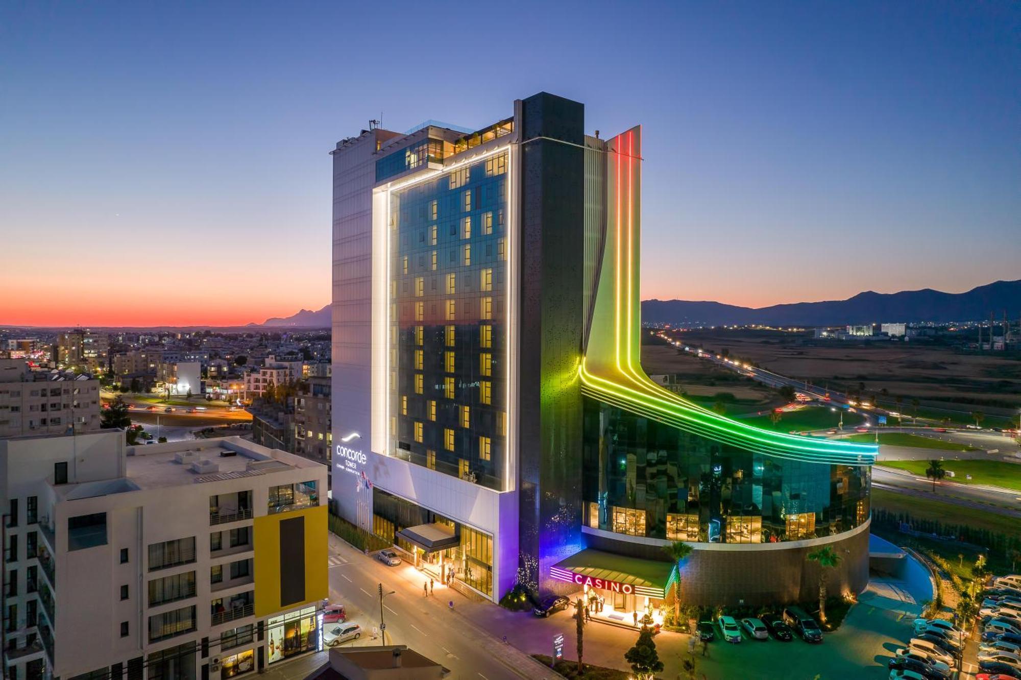 Concorde Tower Hotel & Casino 니코시아 외부 사진 The hotel at night